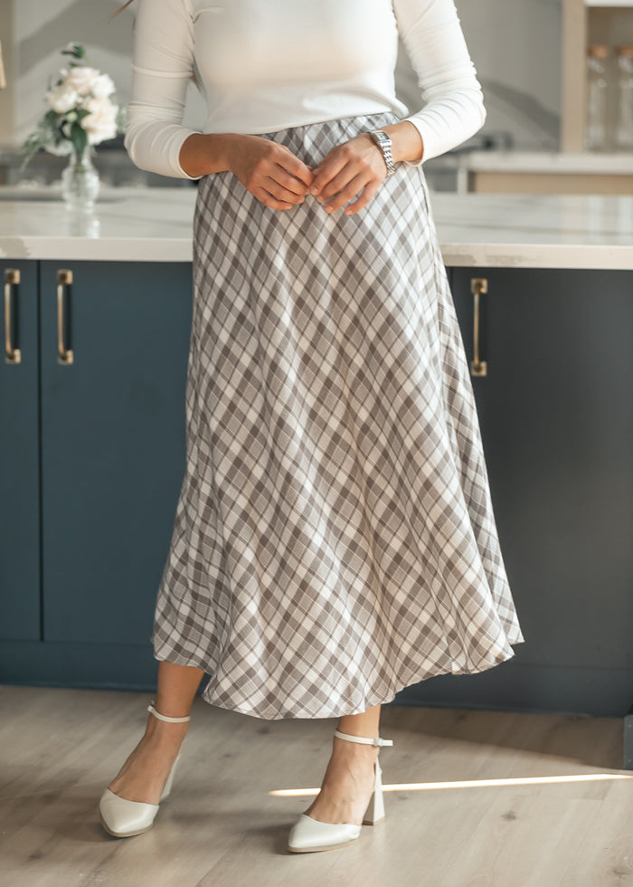 Woven Plaid Flare Midi Skirt FF Skirts S