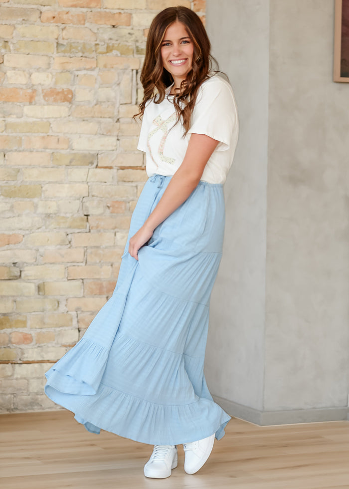 Woven Tiered Drawstring Maxi Skirt FF Skirts
