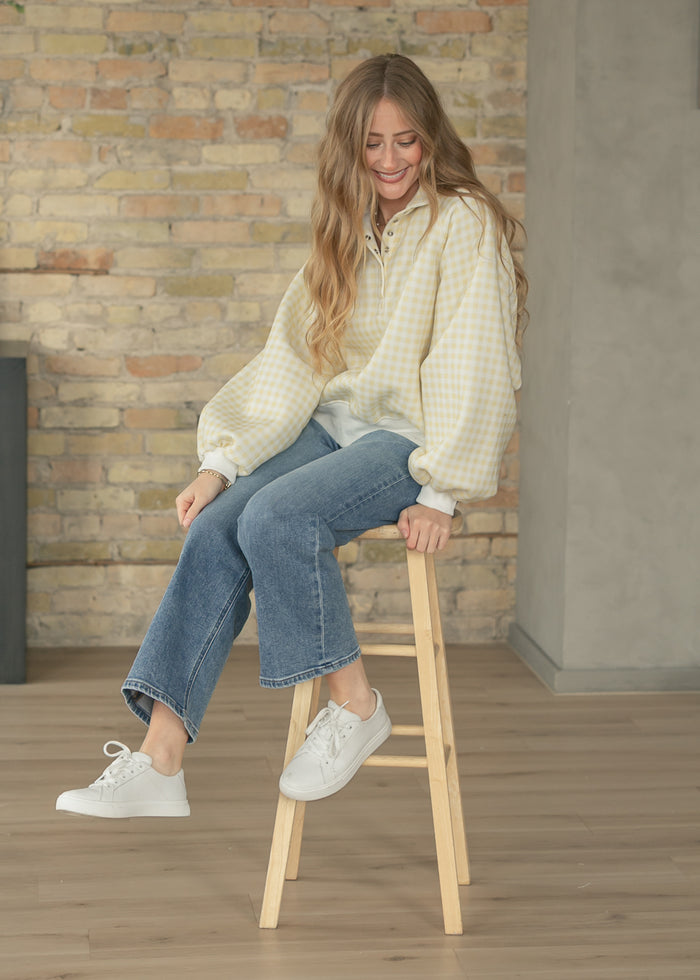 Yellow Gingham Quarter Snap Pullover