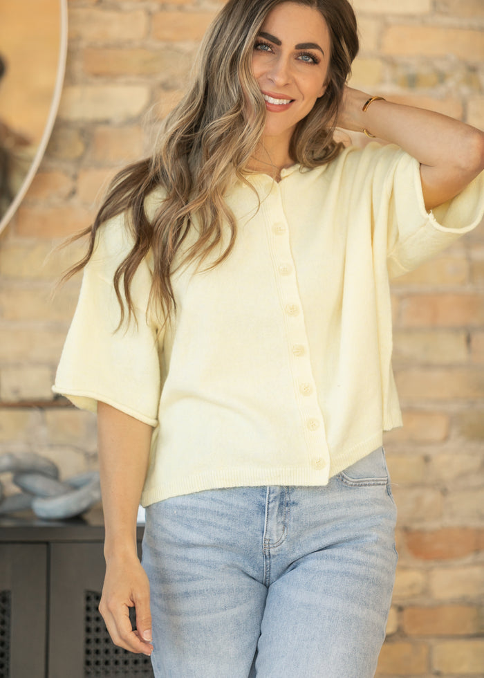 Yellow Lightweight Short Sleeve Cardigan FF Layering Essentials