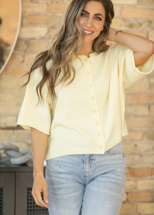 Yellow Lightweight Short Sleeve Cardigan FF Layering Essentials