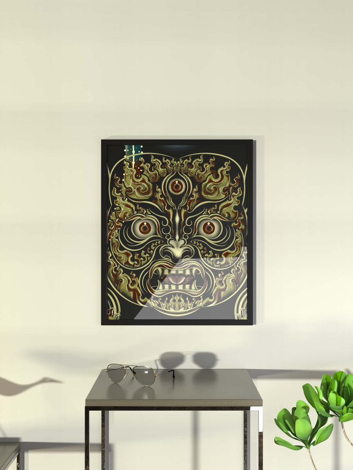 YogaBhoga Fire Face Framed Poster - symbolika