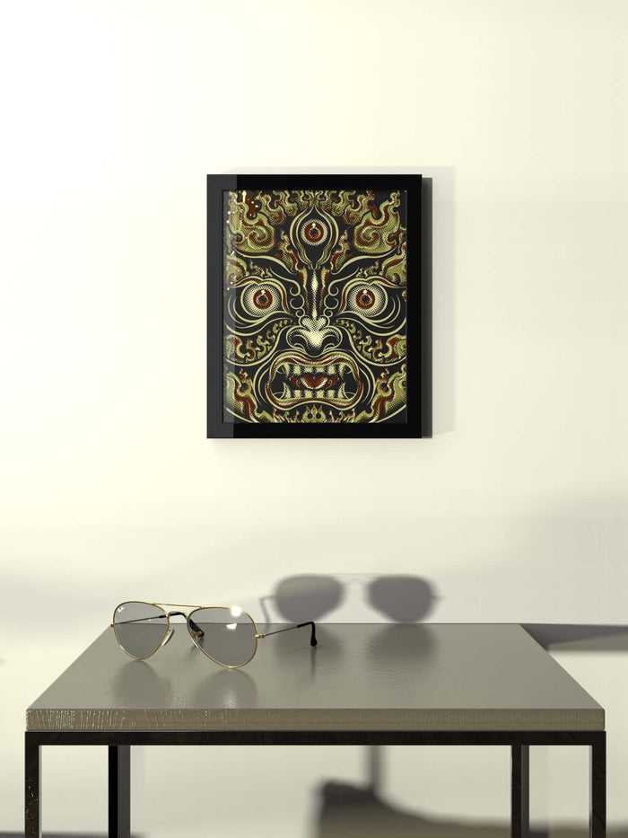 YogaBhoga Fire Face Framed Poster - symbolika
